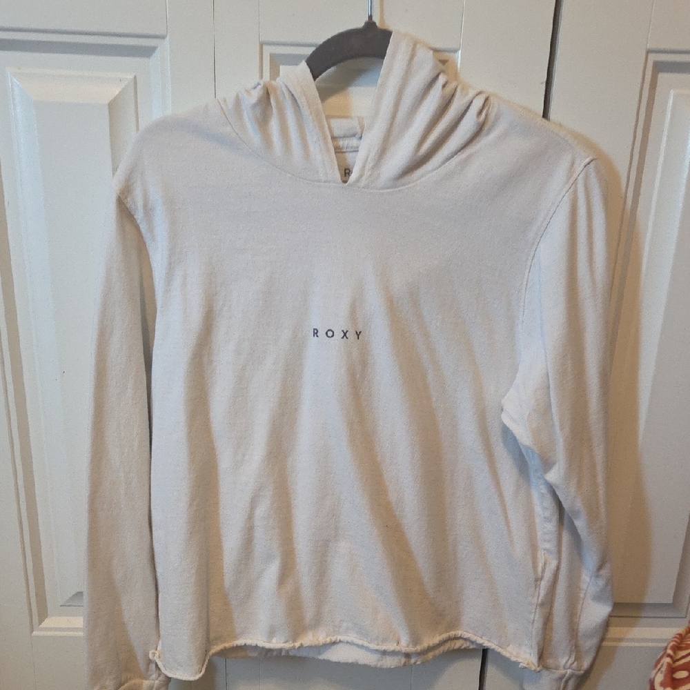 Roxy Cropped Soft White Pullover Hoodie Long Sleeve Size Medium